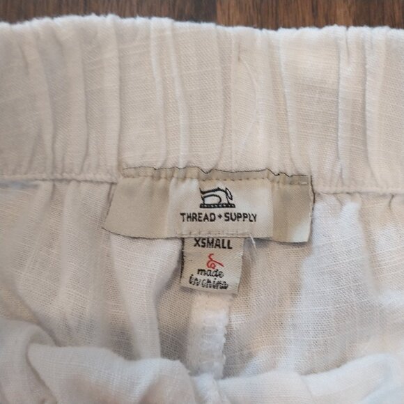 Thread & Supply Linen Blend Pants Womens XS White Wide Leg Crop Coastal Pull On, - Picture 7 of 12
